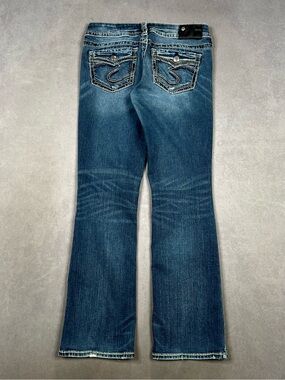 Silver Jeans Low Rise Bootcut Dark Blue Flare Jeans with Embroidered